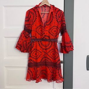 NWT Andres Otalora Nasaya Chiffon Mini Dress In Red